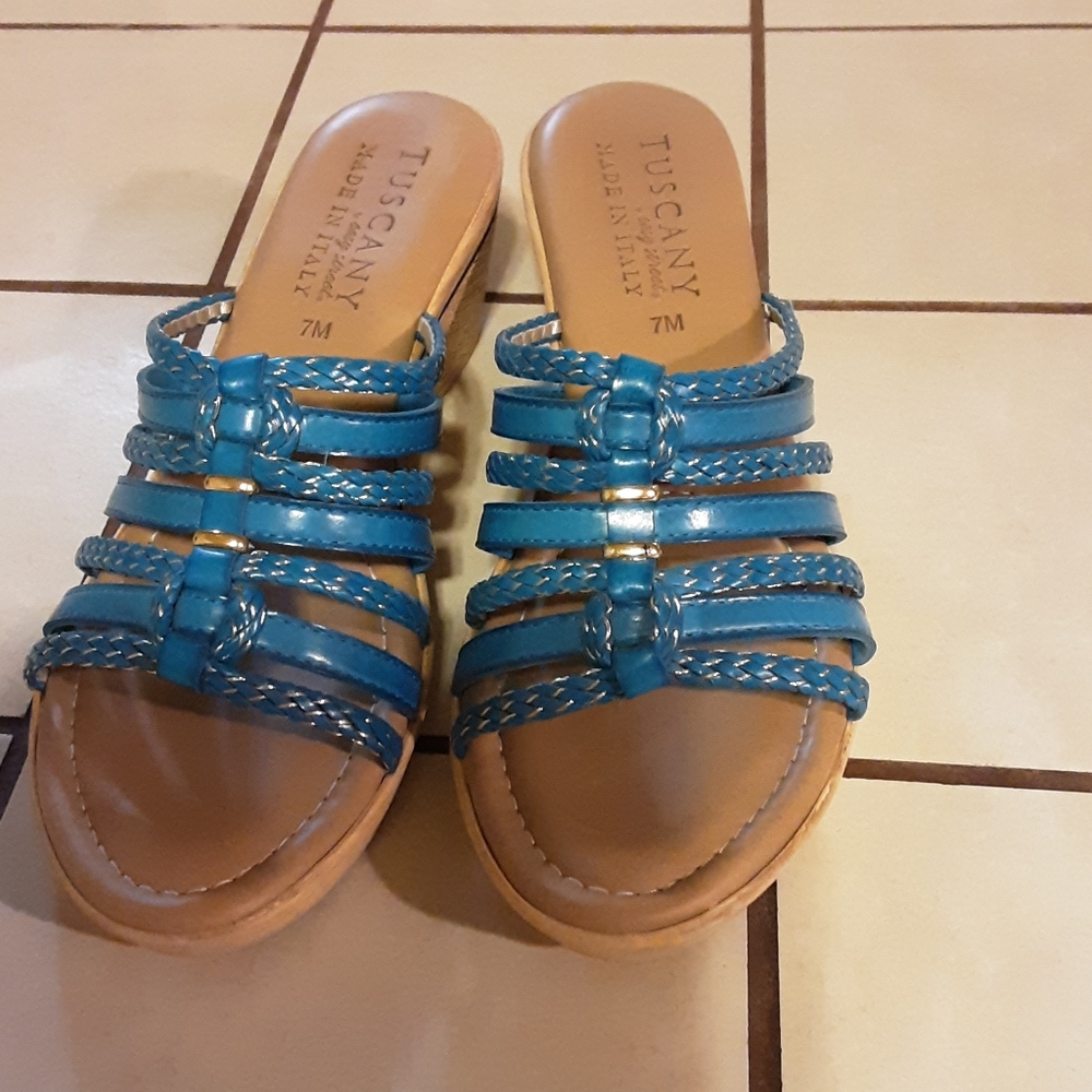 Tuscany Blue and Gold made in italy Sandals